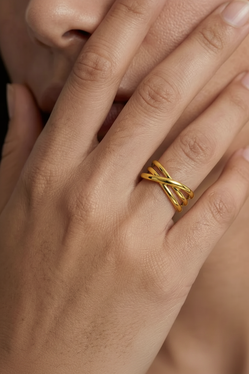 Cross Ring - Gold - Lifestyle Two Hands