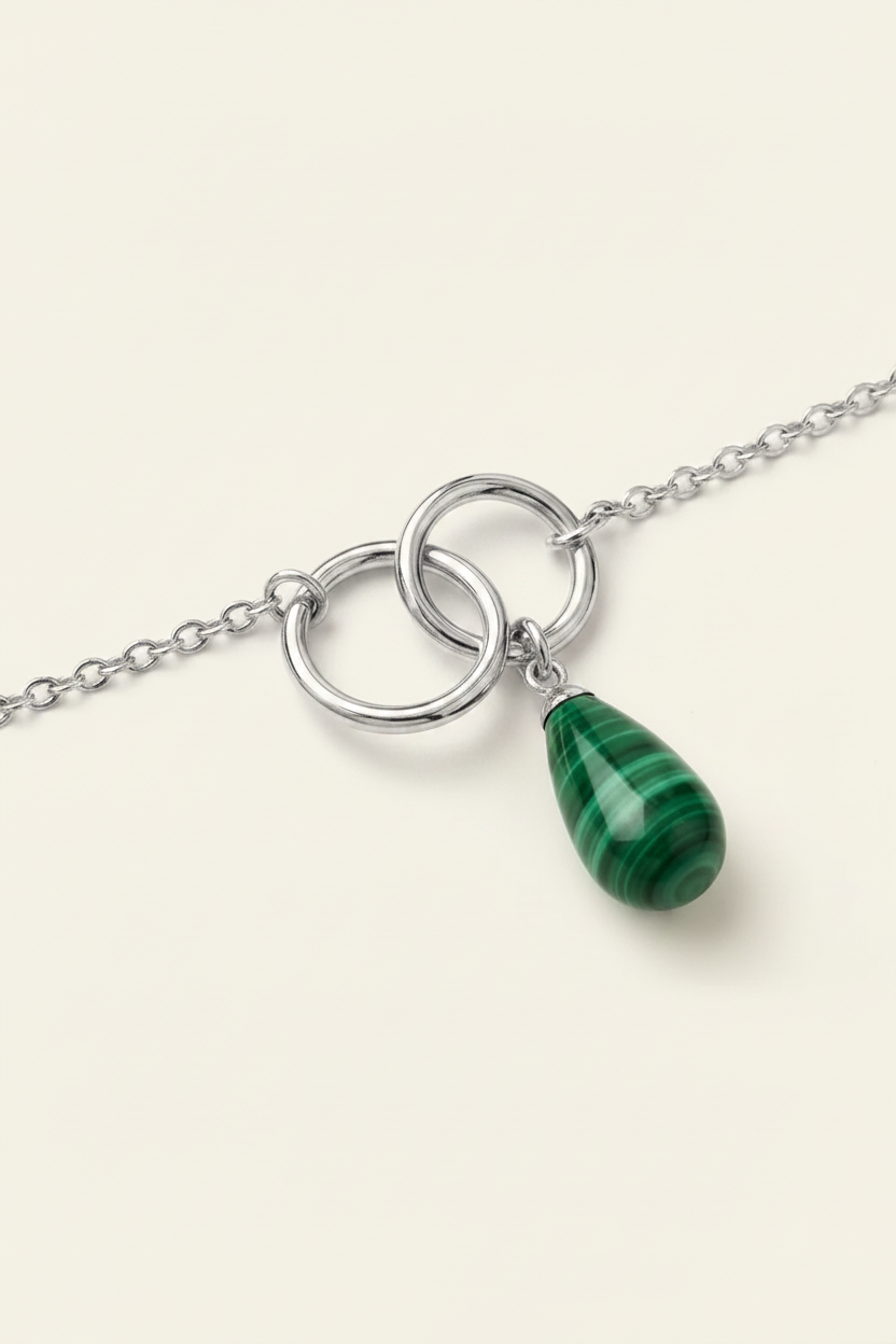 Malachite Infinity Link Necklace - Silver - Flat Lay Detail