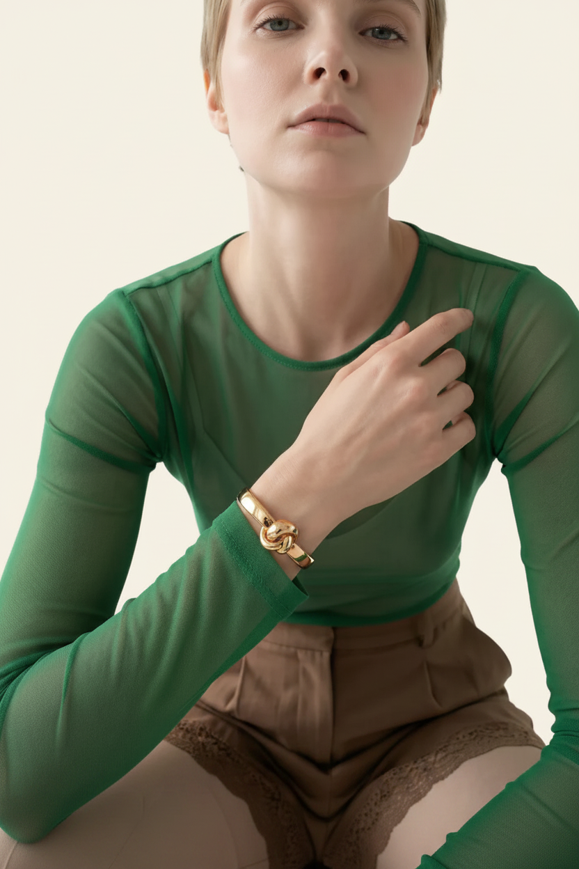 Knot Cuff Bracelet - Gold - Lifestyle Model Seated