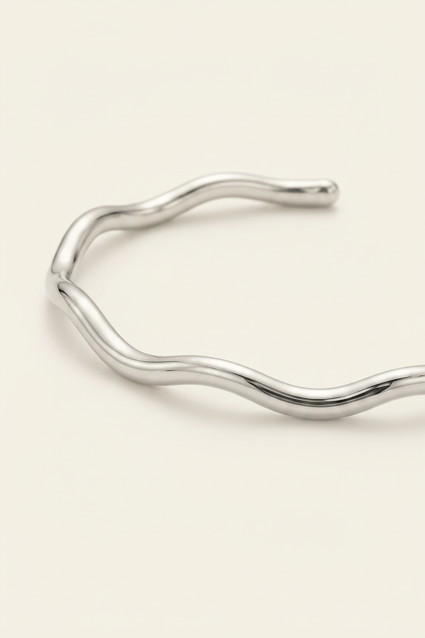 Ripple Cuff Bracelet - Silver - Angled Macro Wave Detail