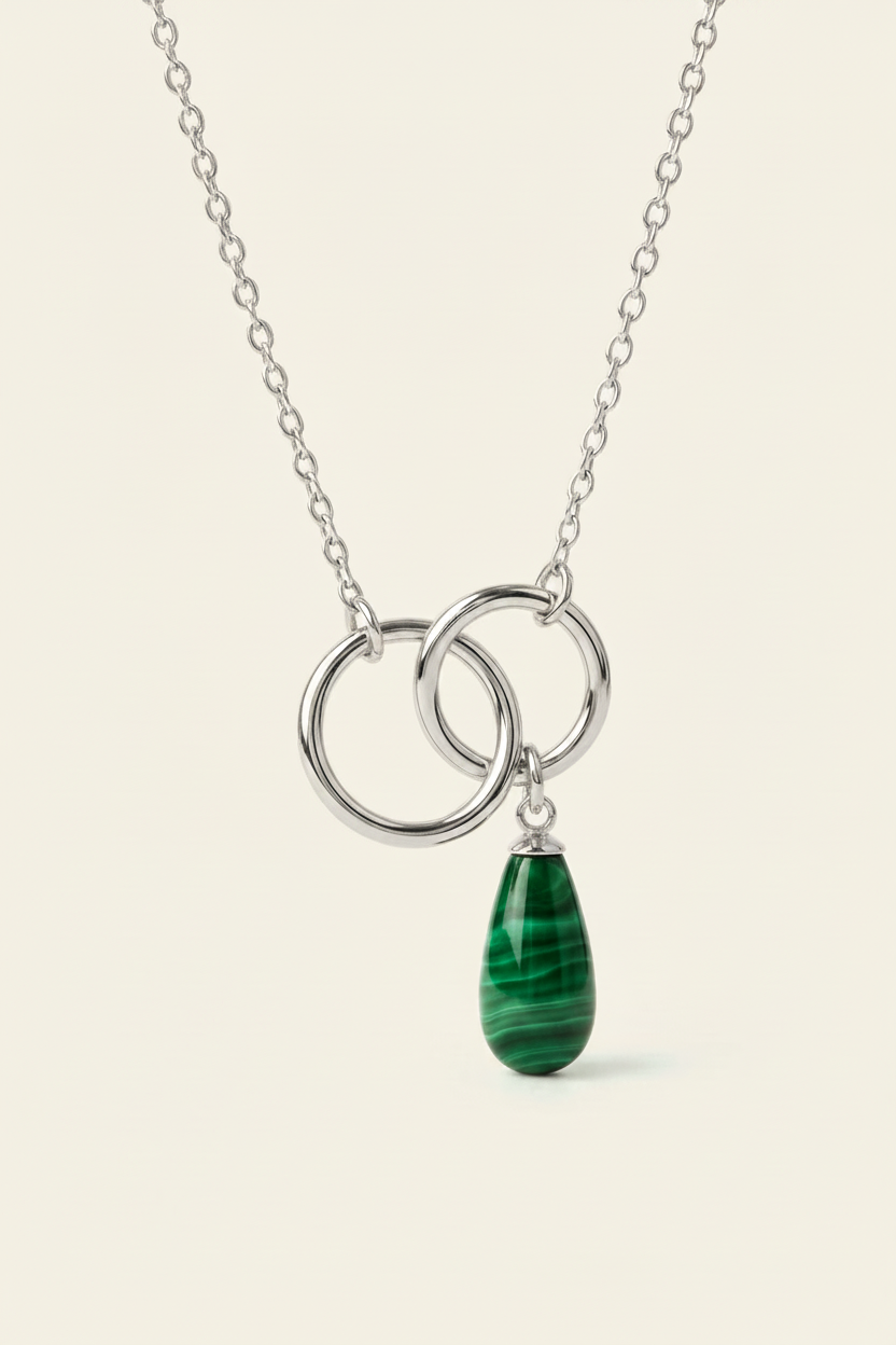 Malachite Infinity Link Necklace - Silver - Full Product Shot