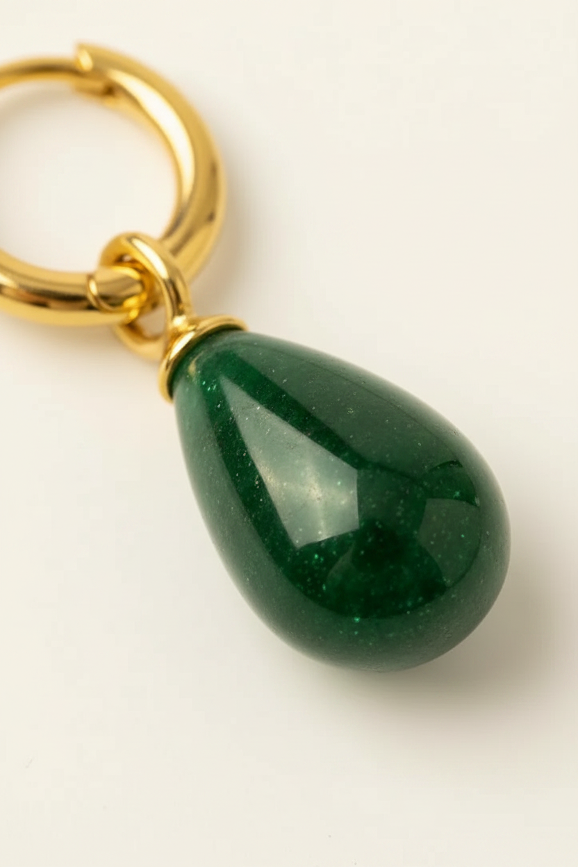 Terra Stone Drop Hoops - Gold - Macro Stone