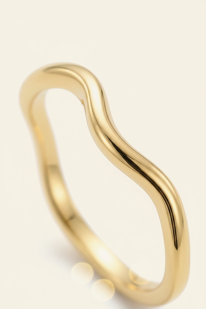 Flux Wave Band Ring - Gold - Macro Detail