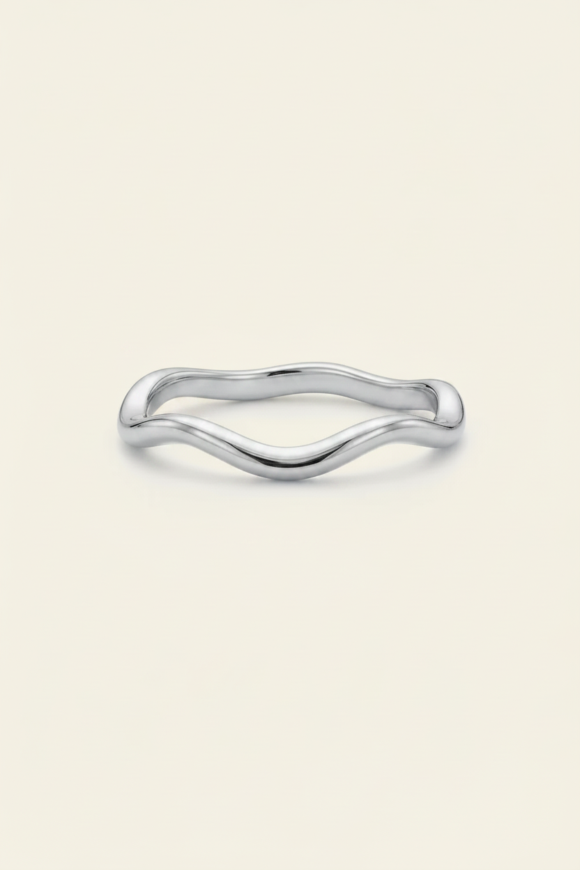 Aura Wave Band Ring - Silver - Front View