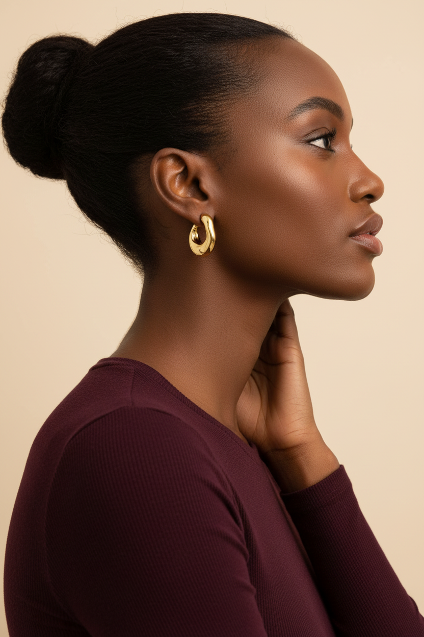 Crumple Hoop Earrings - Gold - Lifestyle Side Profile