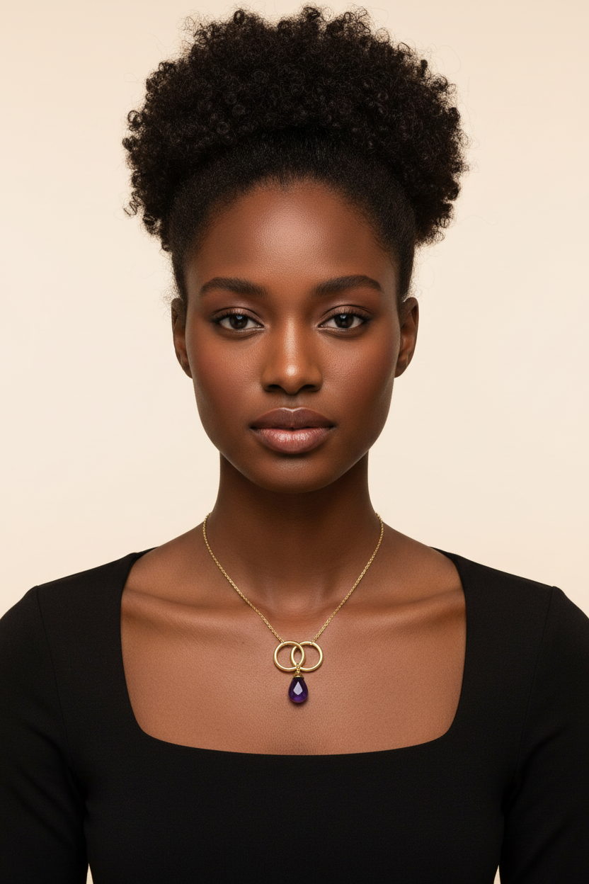 Luna Stone Pendant Necklace - Gold - Model Wear