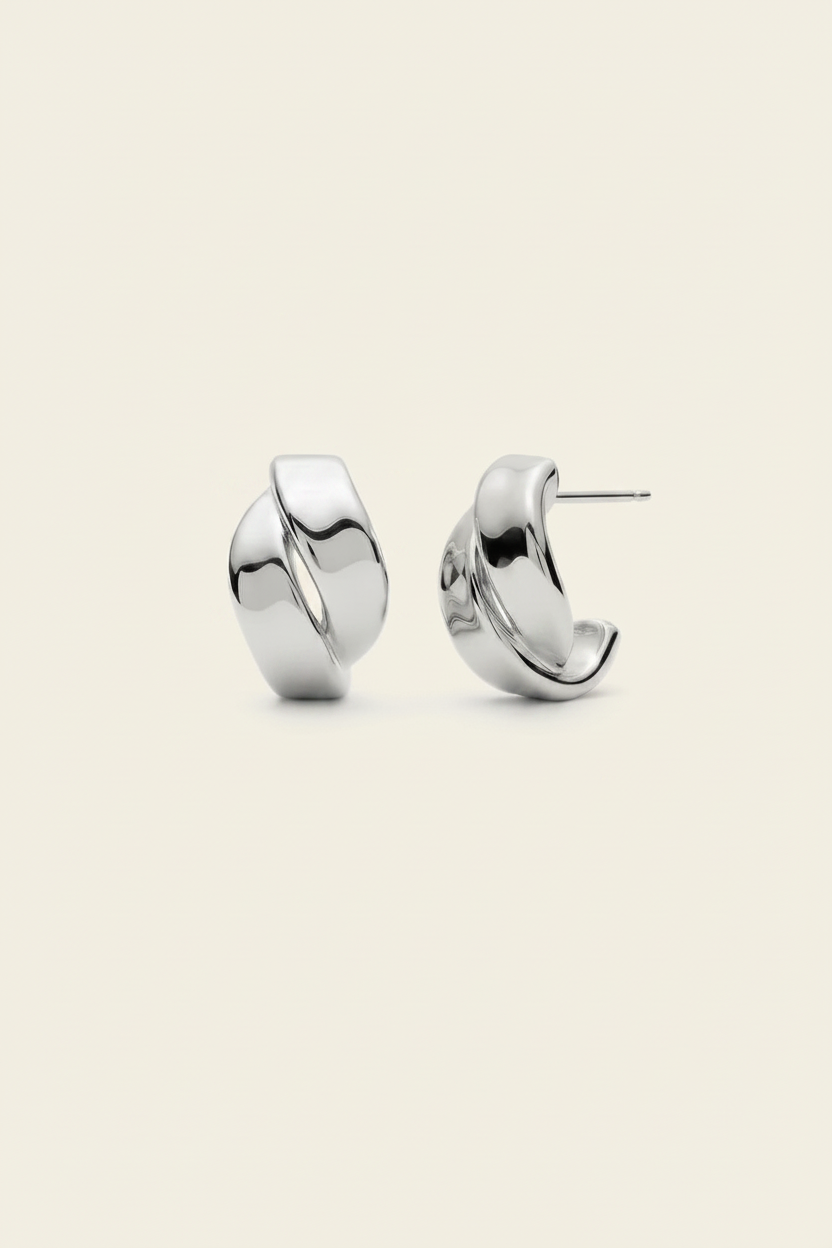 Crumple Hoop Earrings - Silver - Pair Product Shot