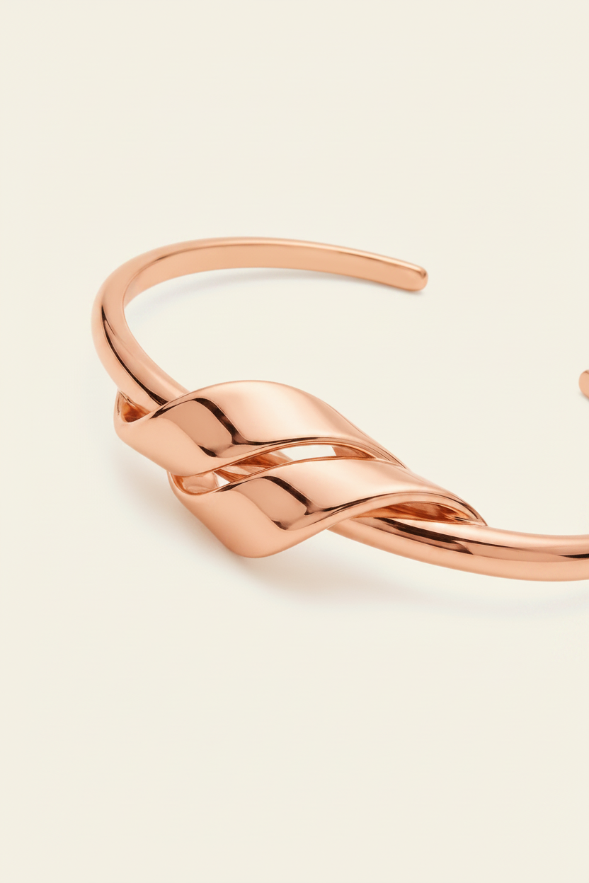 Knot Cuff Bracelet - Rose Gold - Angled Macro Detail