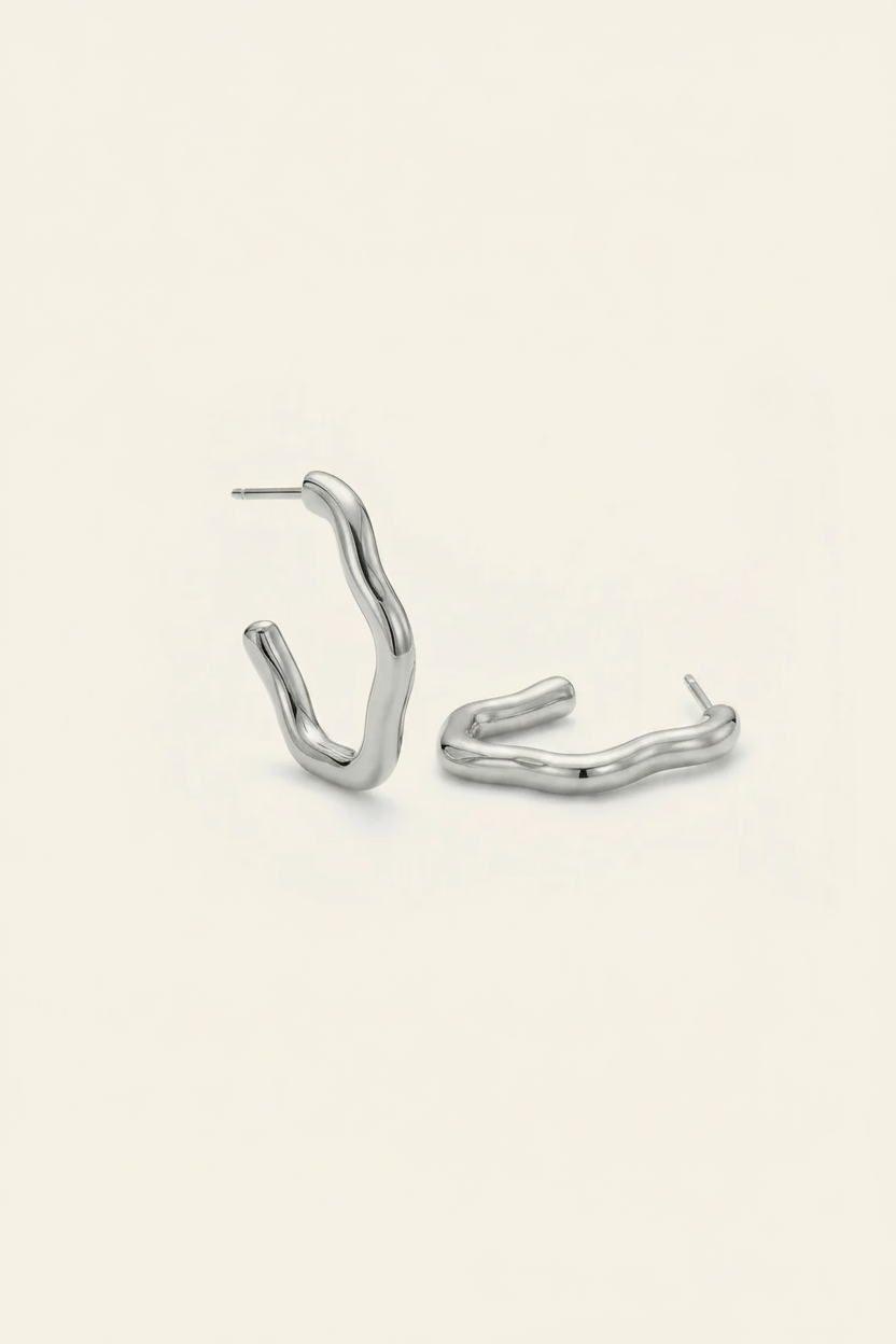 Current Flow Hoop Earrings in Silver - Angled View