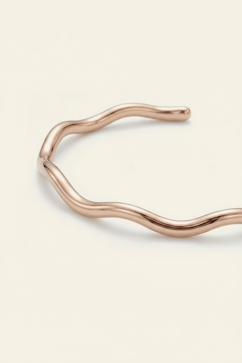 Dune Wave Cuff Bracelet in Rose Gold - Detail View