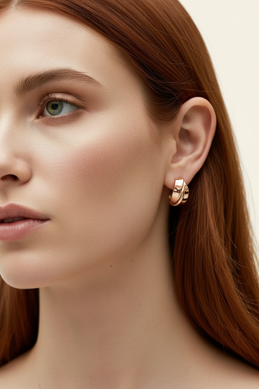 Sculptural Wave Hoop Earrings in Rose Gold - Lifestyle