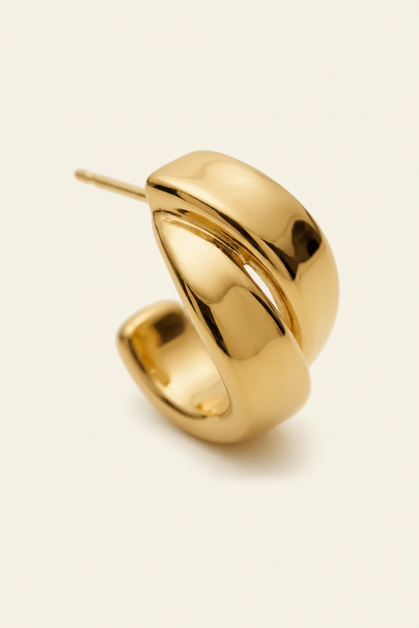 Sculptural Wave Hoop Earrings in Gold - Detail