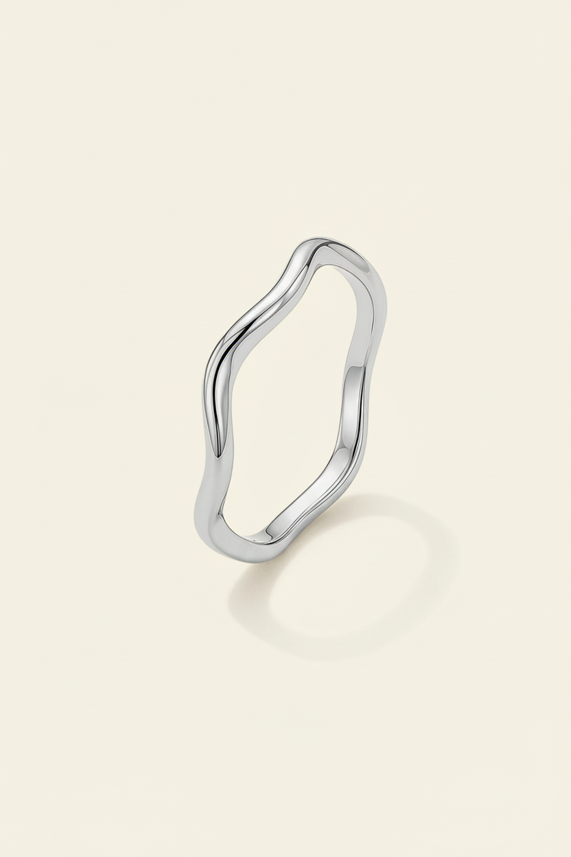 Aura Wave Band Ring - Silver - Upright 3/4 View