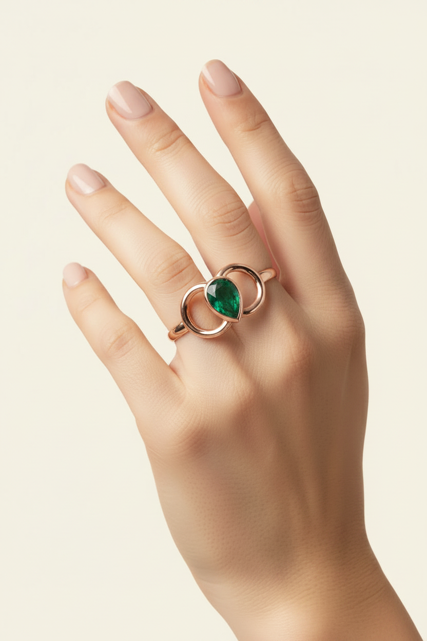 Verdant Wing Stone Ring - Rose Gold - Hand Model Wear