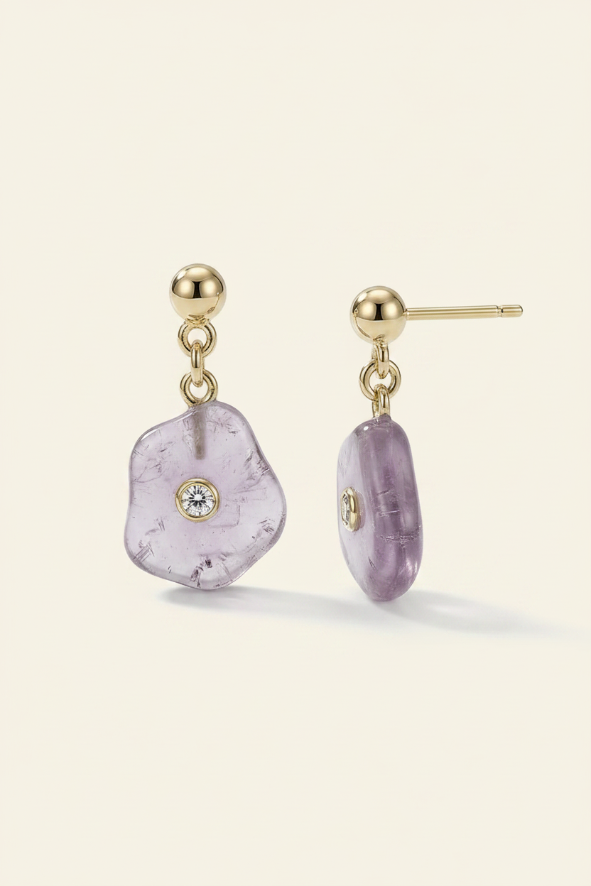 Quartz Petal Drop Earrings Gold - Pair Display