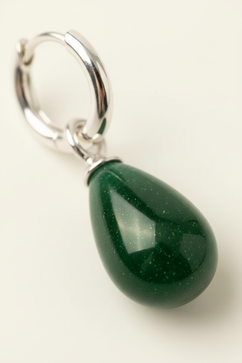 Terra Stone Drop Hoops - Silver - Macro Stone