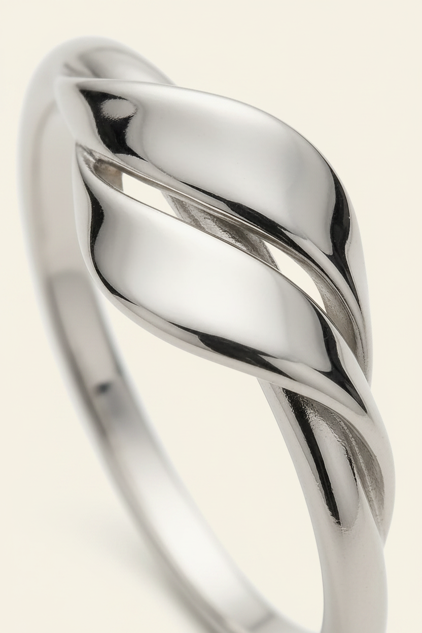 Ribbon Twist Open Band Ring in Silver - Detail Close-up