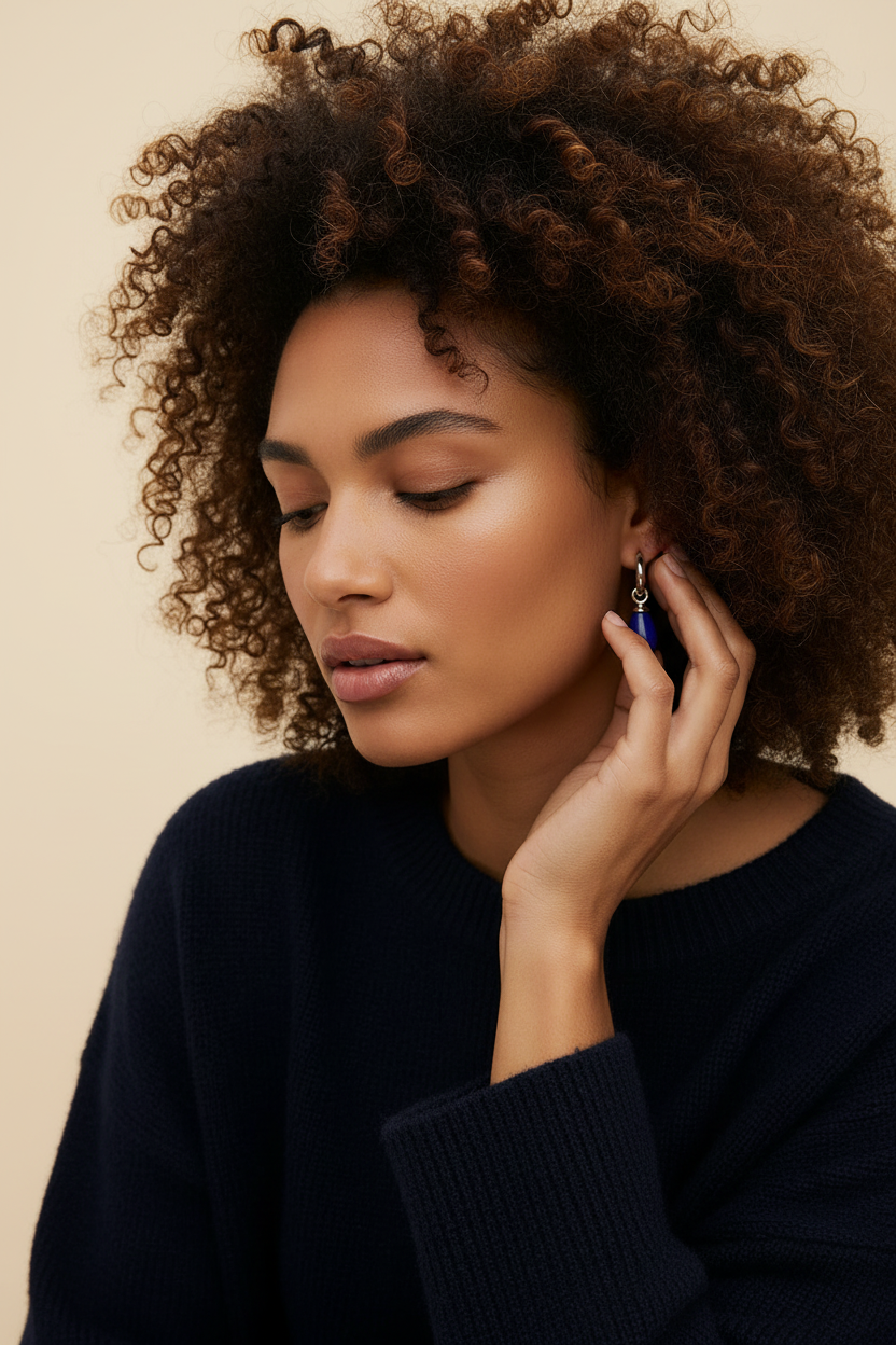 Azure Stone Hoop Earrings - Silver - Model Wear