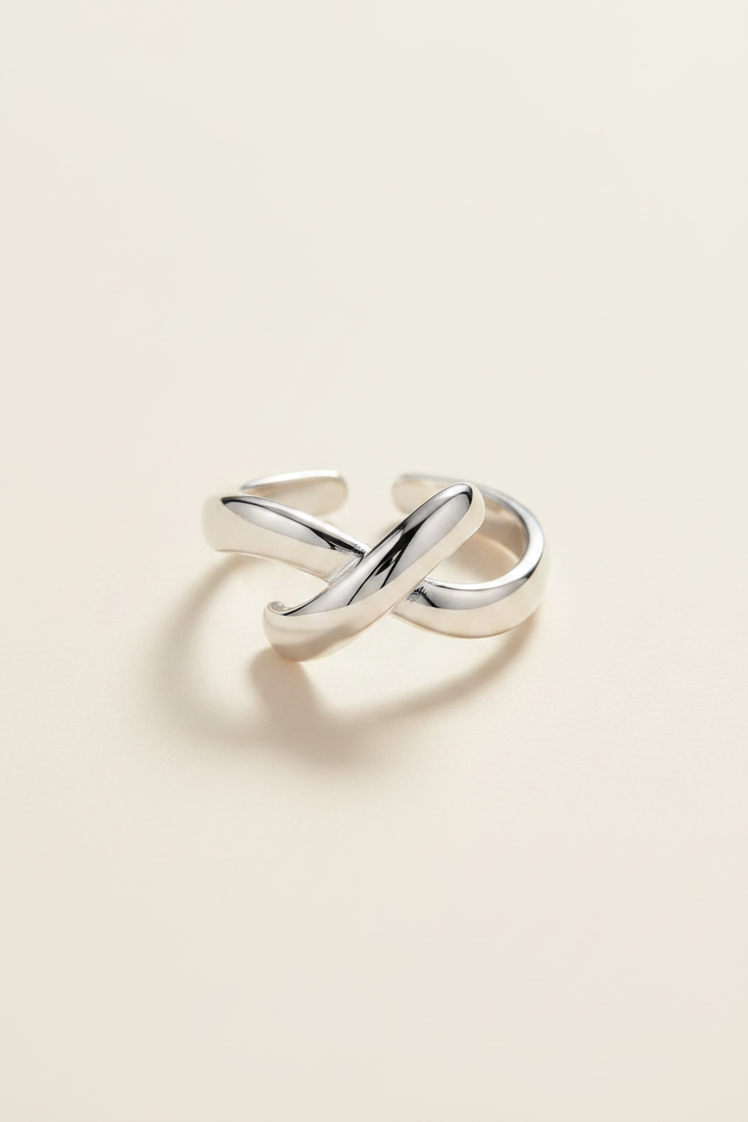 Ribbon Twist Open Band Ring in Silver - Product Shot