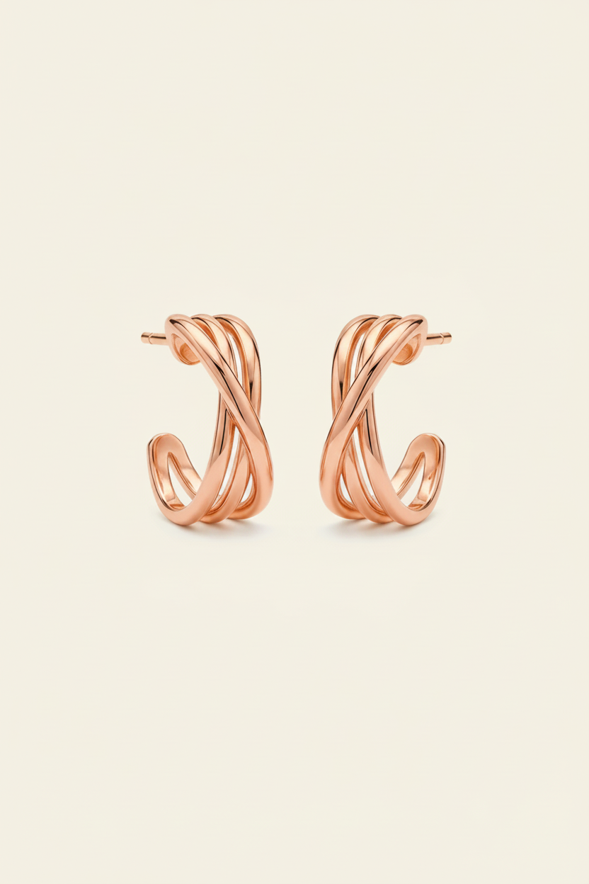 Weave Hoop Earrings - Rose Gold - Pair Product Shot