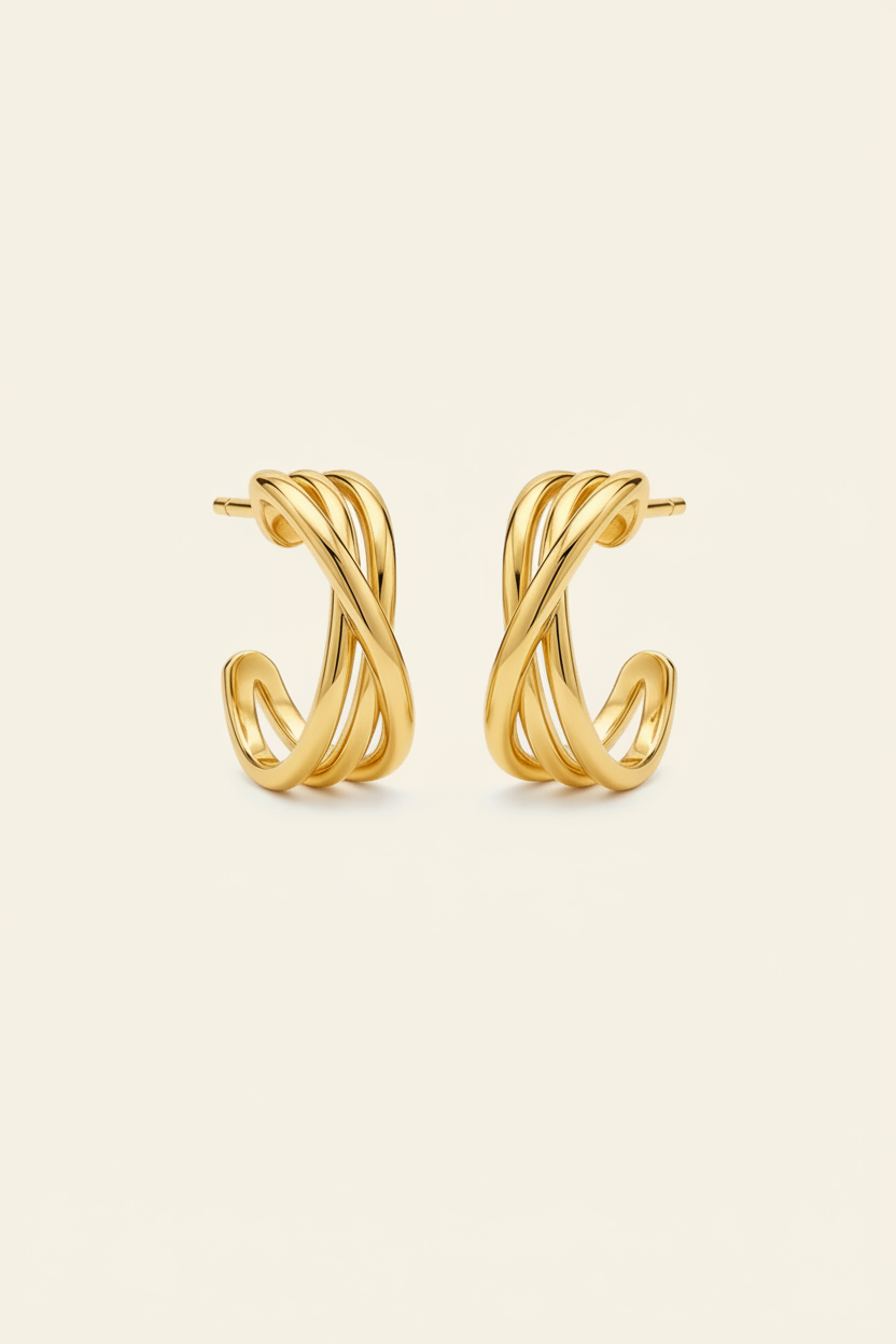 Weave Hoop Earrings - Gold - Pair Product Shot
