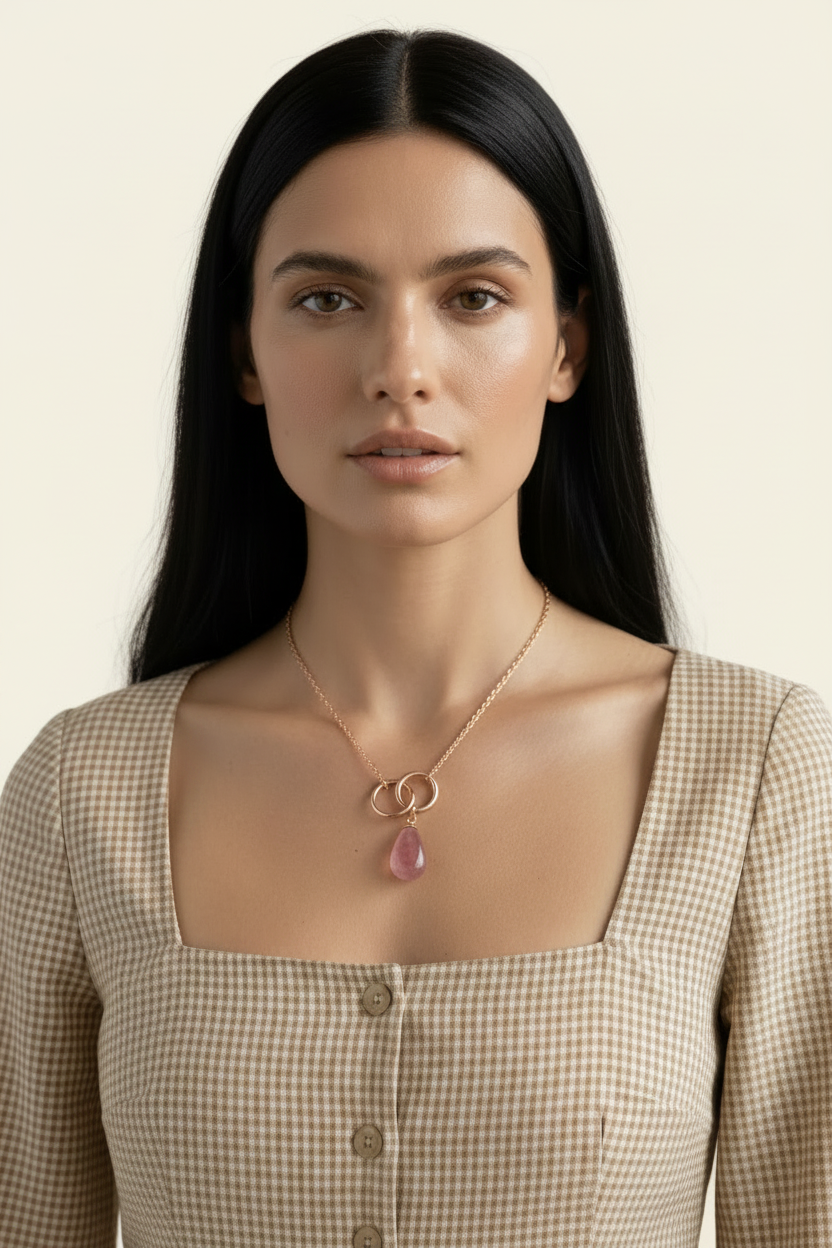 Serenity Stone Pendant Necklace - Rose Gold - Model Wear
