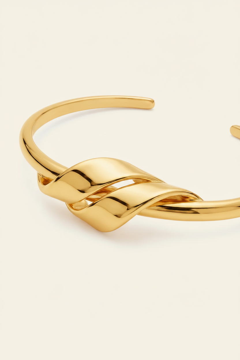 Knot Cuff Bracelet - Gold - Angled Macro Detail