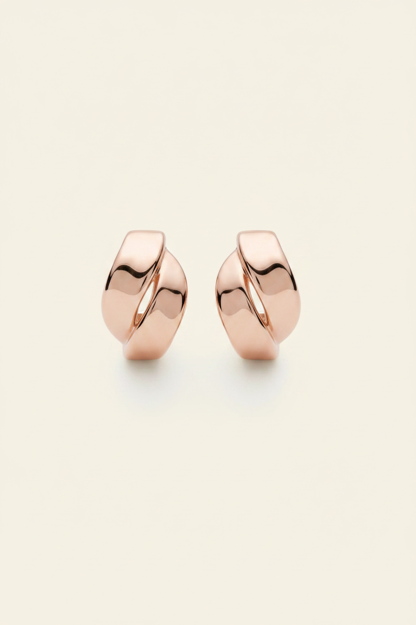 Sculptural Wave Hoop Earrings in Rose Gold - Front View