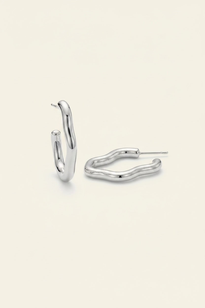 Ondine Sculptural Hoops - Silver - Angled View