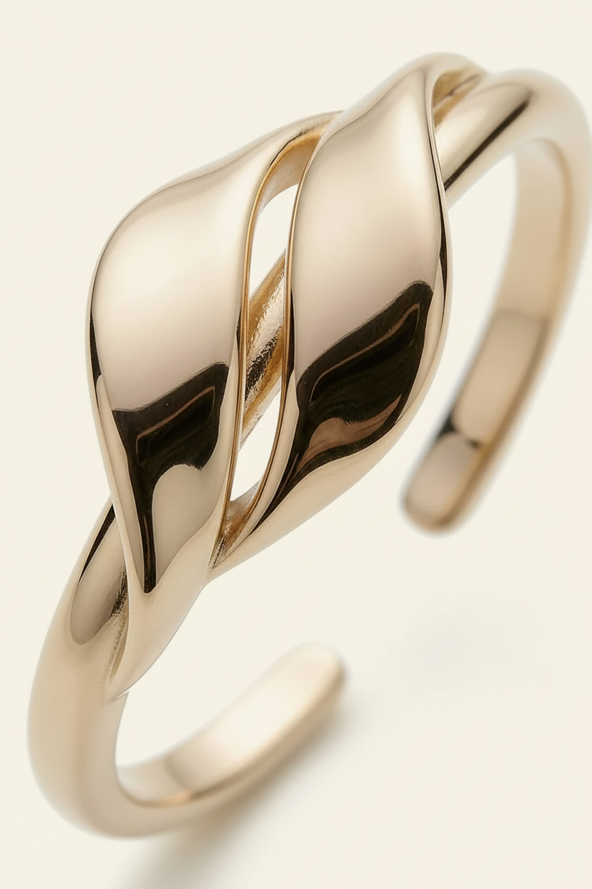 Ribbon Twist Open Band Ring in Rose Gold - Detail Close-up