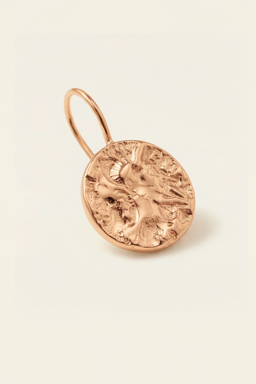 Lumière Coin Drop Earrings – Rose Gold, single earring detail