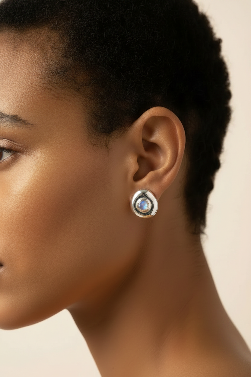 Solstice Pebble Earrings - Silver - Side Profile