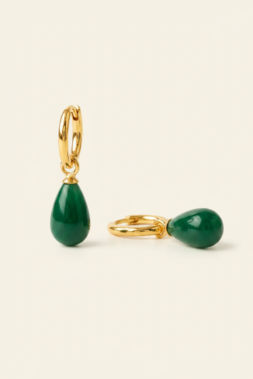 Terra Stone Drop Hoops - Gold - Angled View