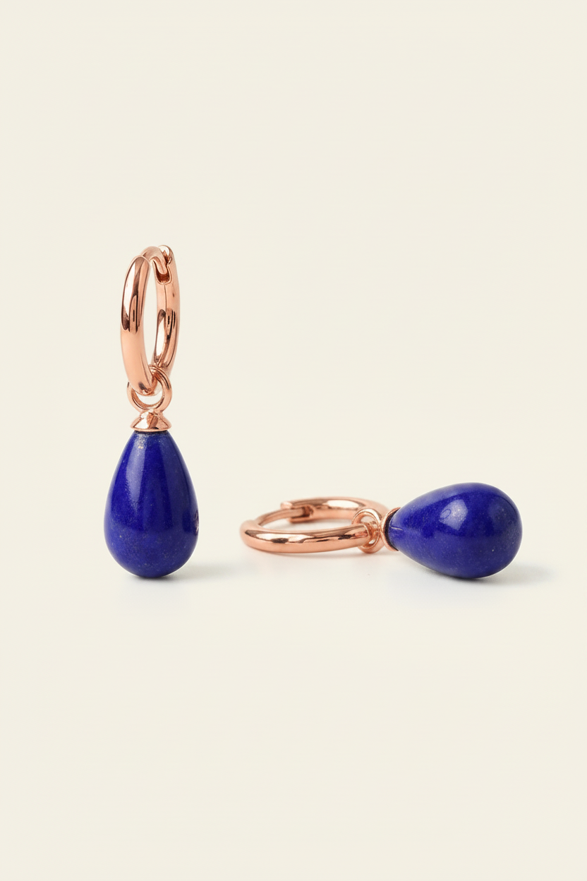 Azure Stone Hoop Earrings - Rose Gold - Angled View