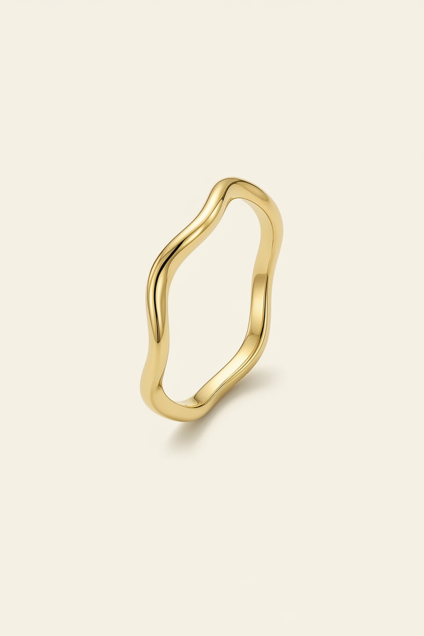 Flux Wave Band Ring - Gold - Upright 3/4 View