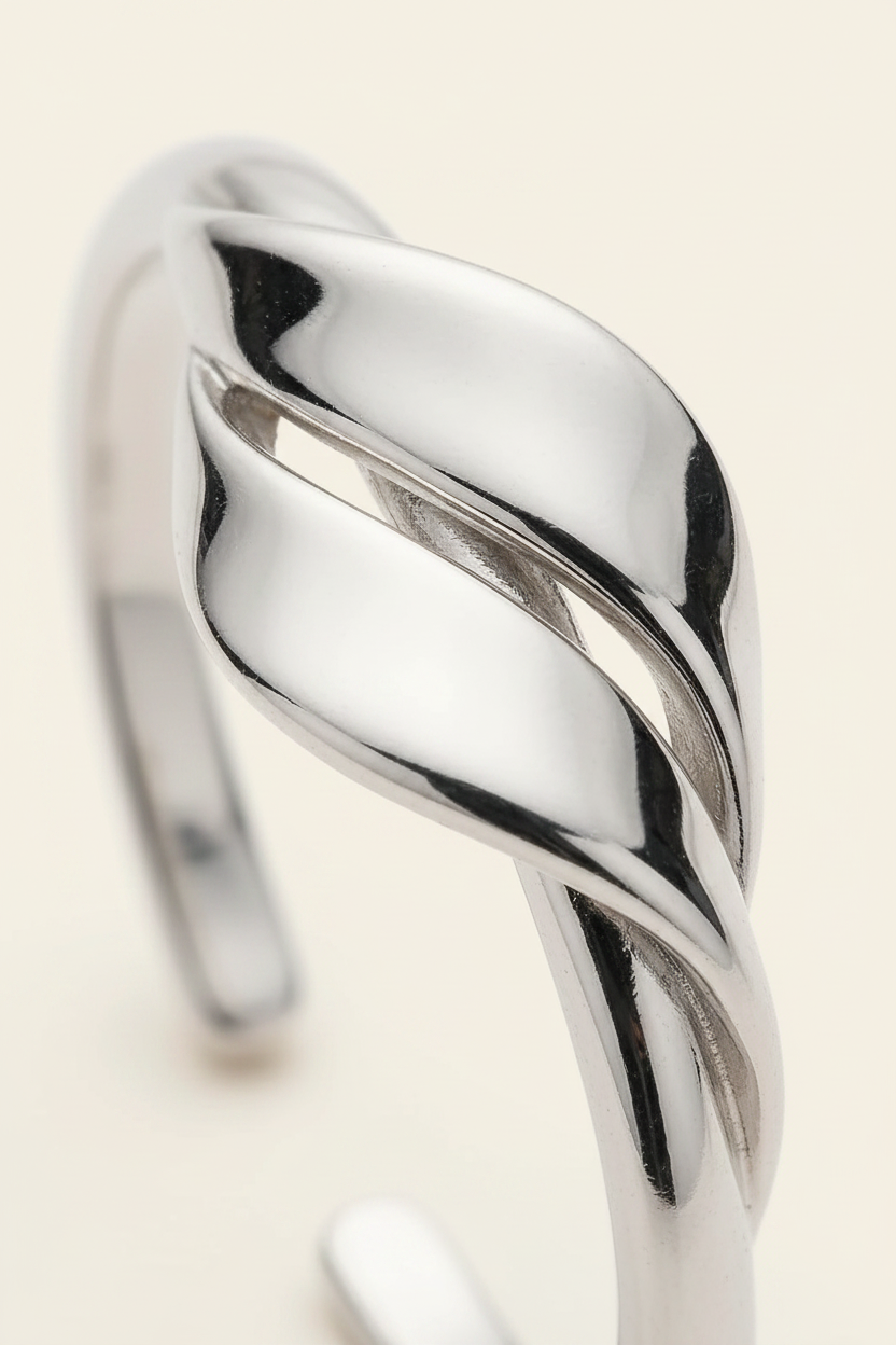 Fluid Knot Open Band Ring in Silver - Detail Close-up