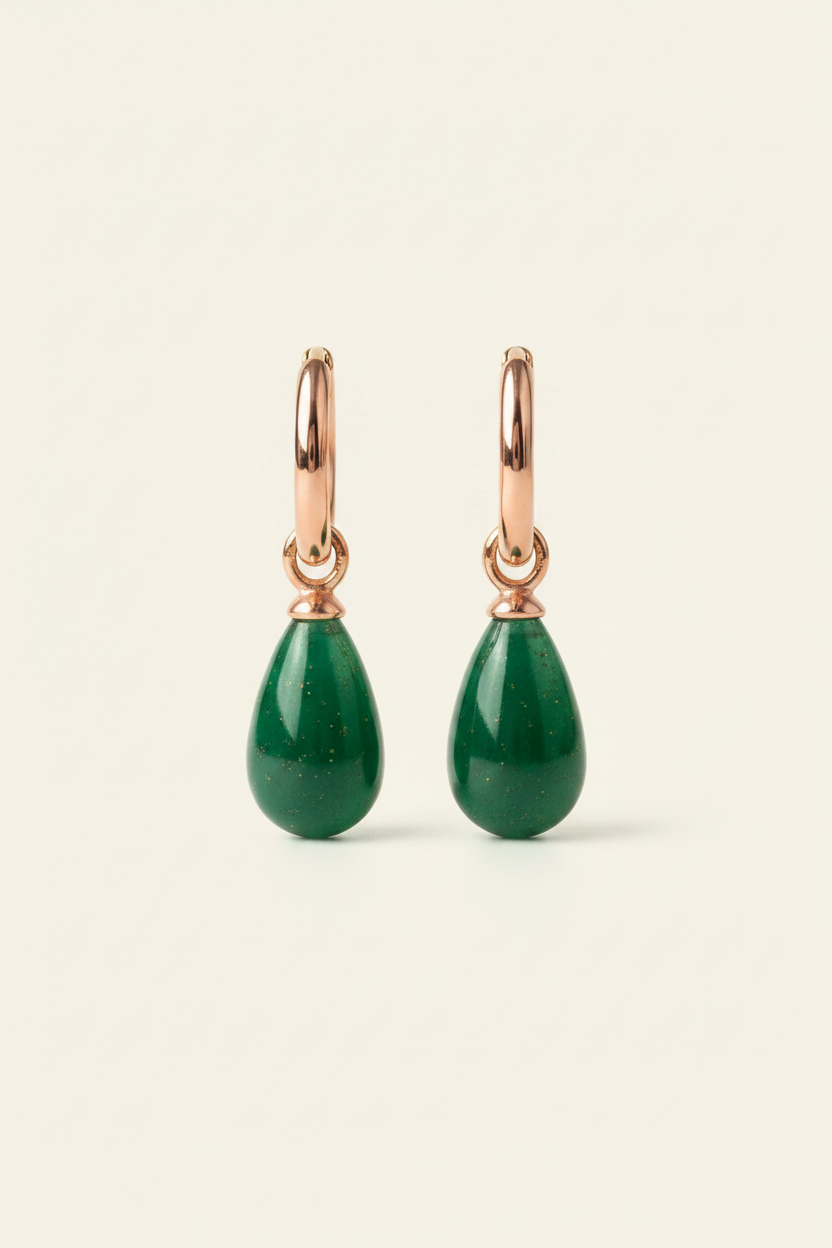 Terra Stone Drop Hoops - Rose Gold - Front View
