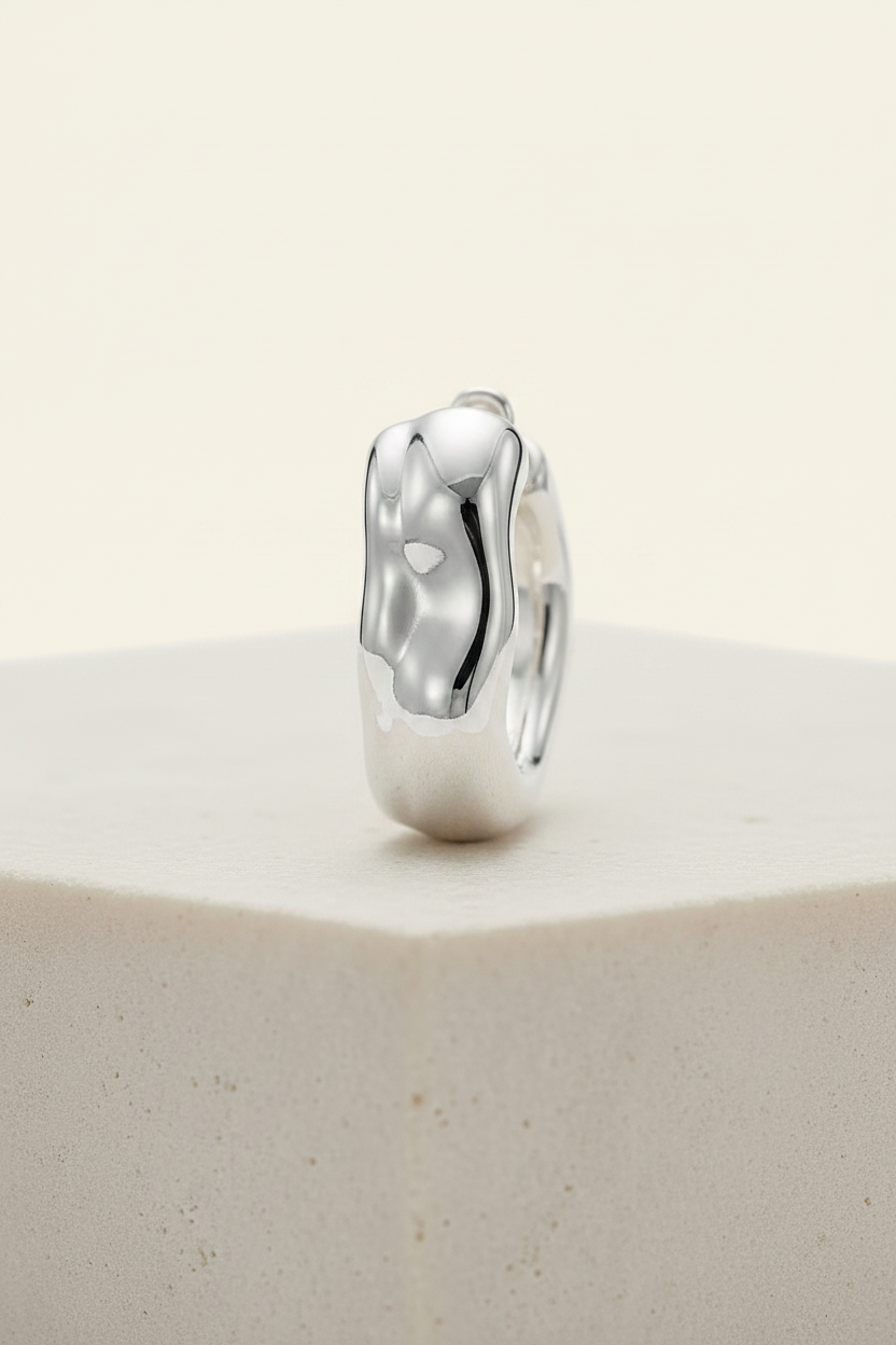 Ondine Sculptural Hoops - Silver - Macro Close-up