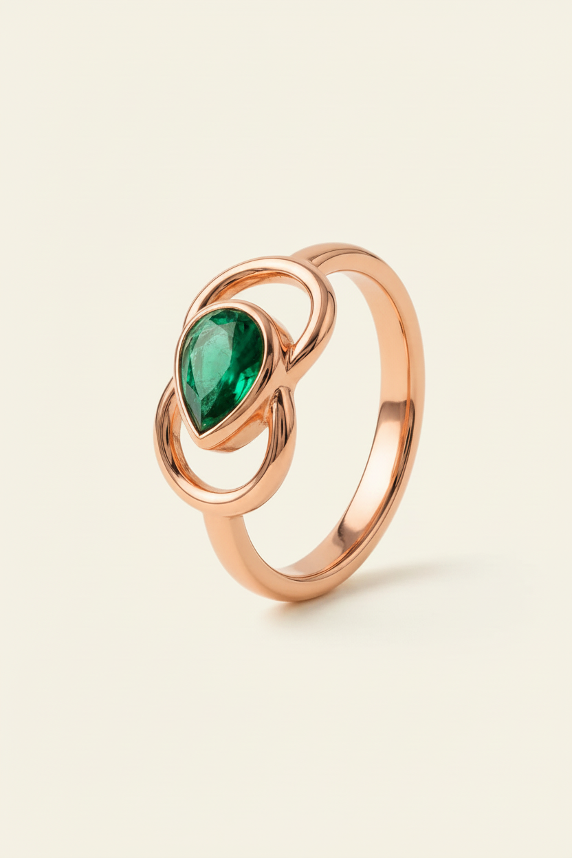 Verdant Wing Stone Ring - Rose Gold - Angled Side View