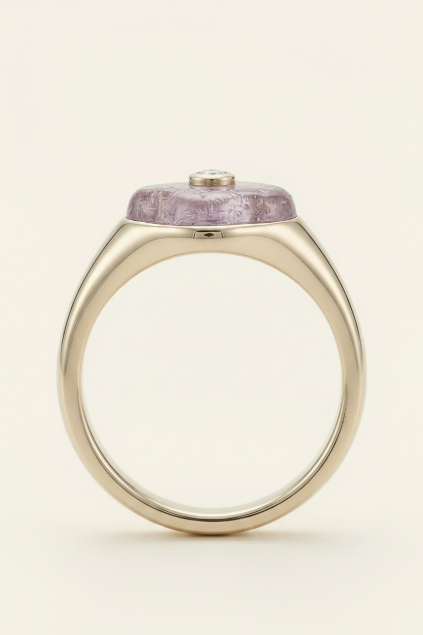 Violet Stone Signet Ring Rose Gold - Side Profile