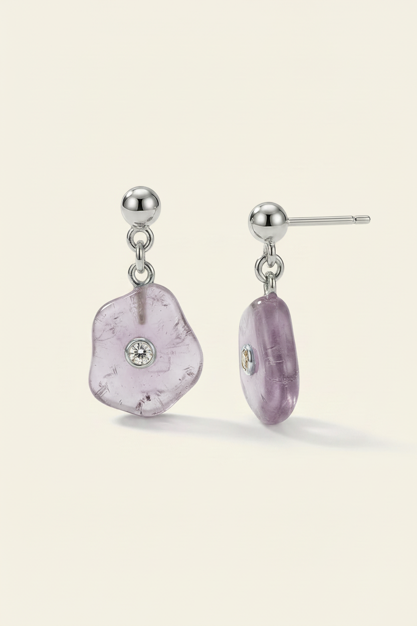 Quartz Petal Drop Earrings Silver - Pair Display