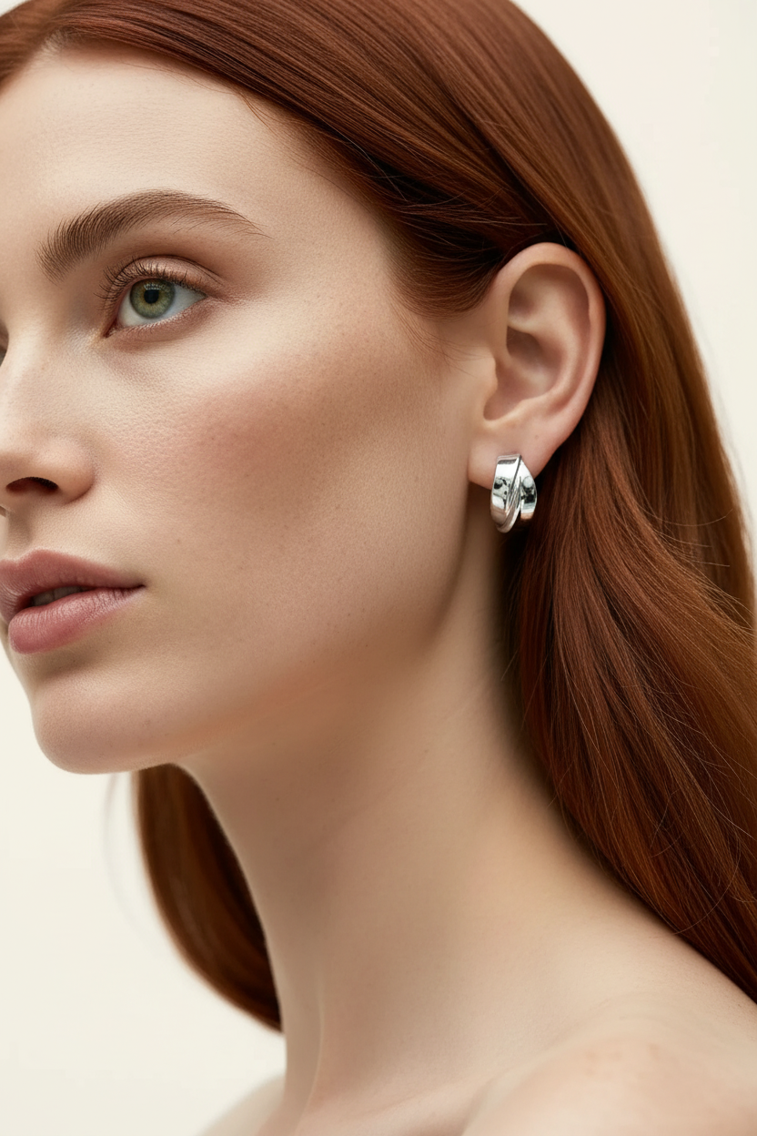 Sculptural Wave Hoop Earrings in Silver - Lifestyle