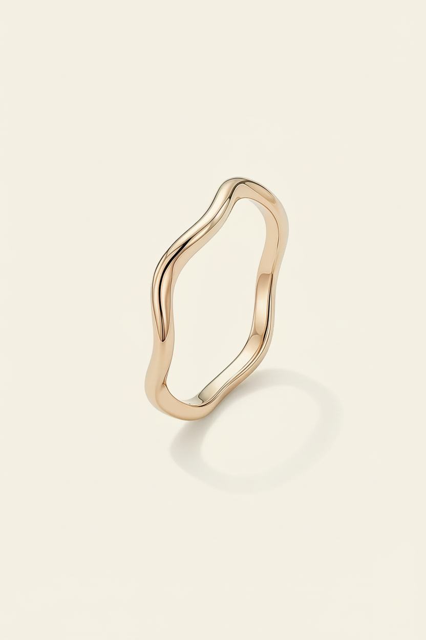 Aura Wave Band Ring - Rose Gold - Upright 3/4 View