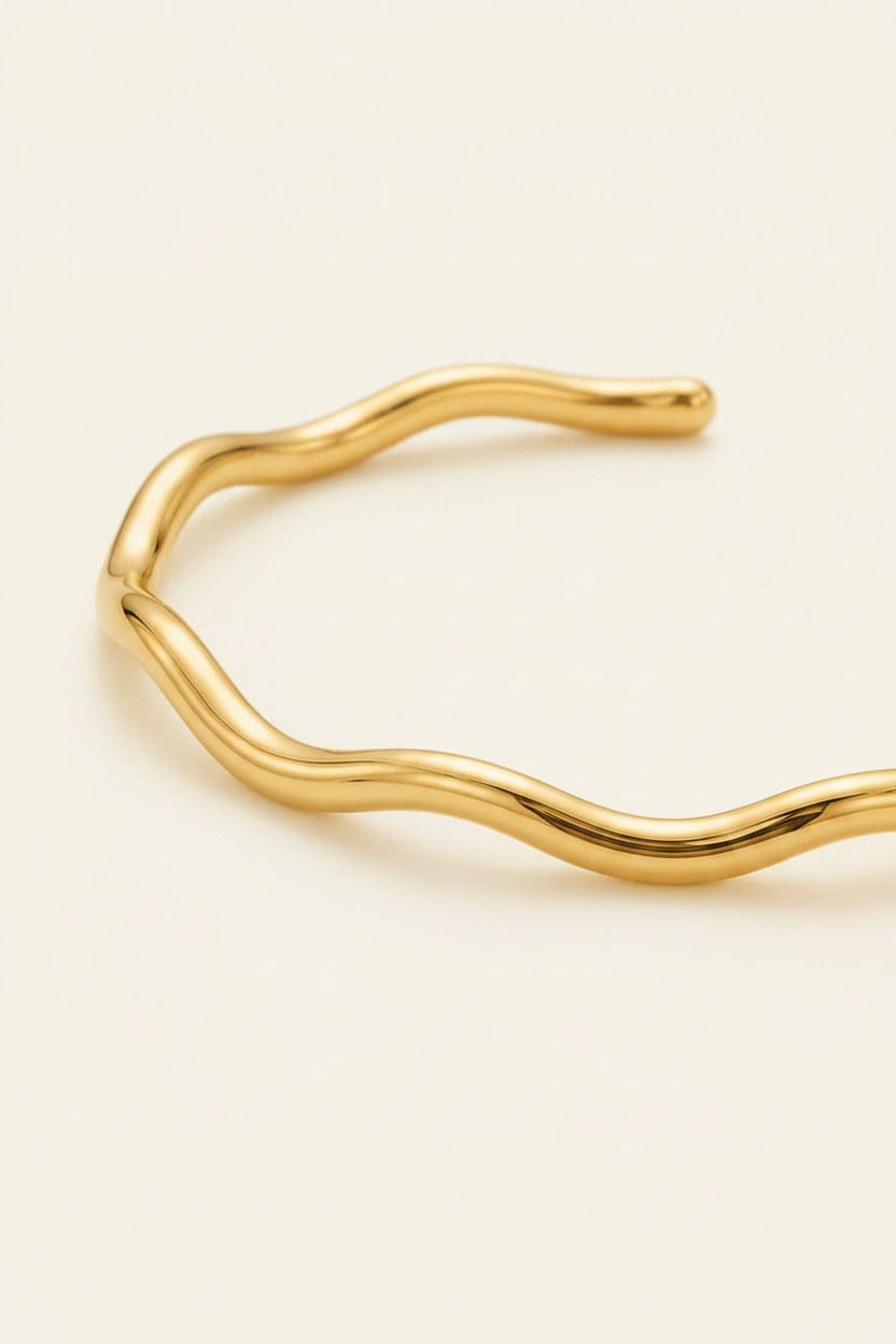 Ripple Cuff Bracelet - Gold - Angled Macro Wave Detail