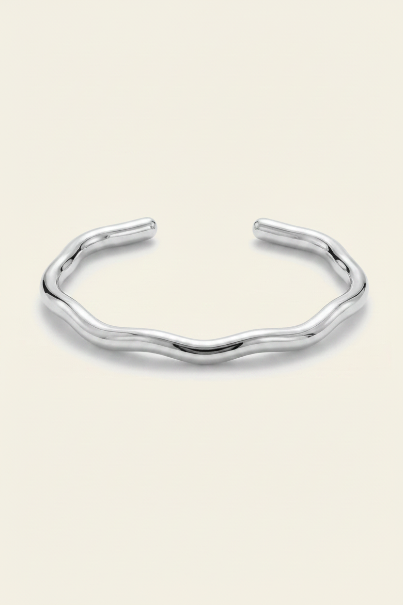 Ripple Cuff Bracelet - Silver - Front Product Shot