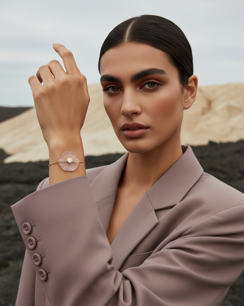 Luxury Bracelet Editorial – Rose Quartz Flower Bracelet
