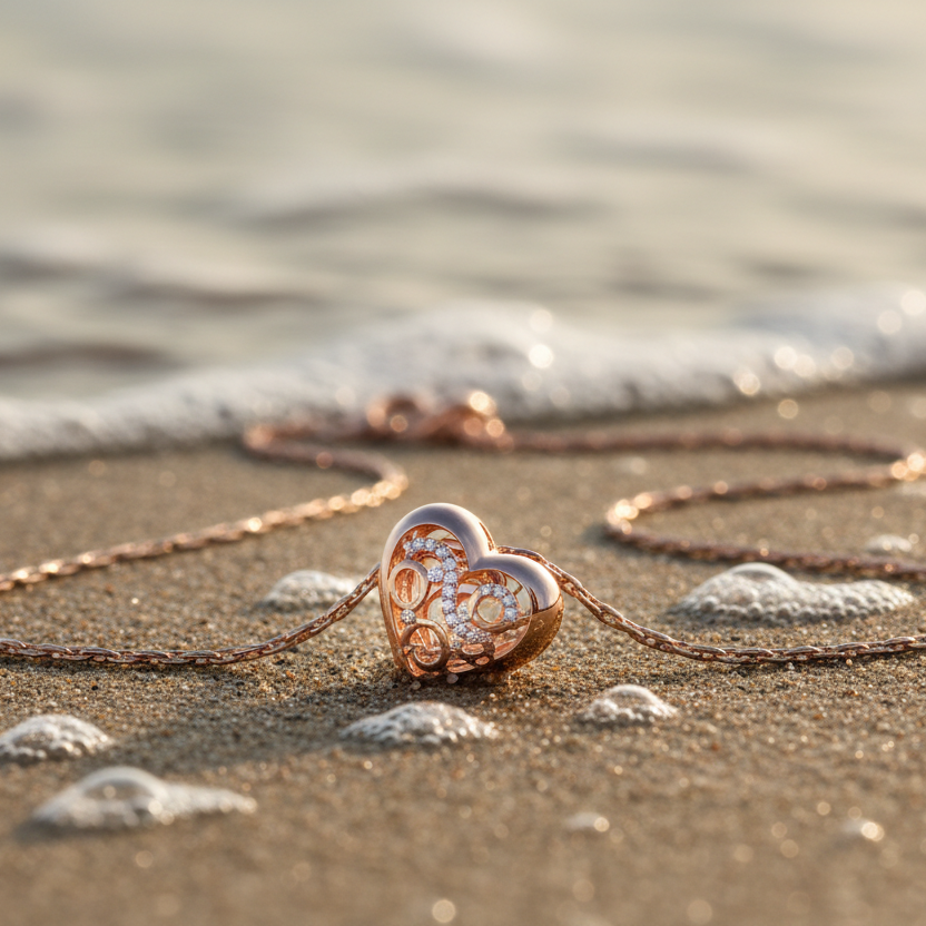 Rose Gold Heart Pendant — Beach Macro